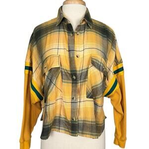 BDG Flannel Thermal Patchwork Shirt Womens Small Gold Green Casual Green Bay